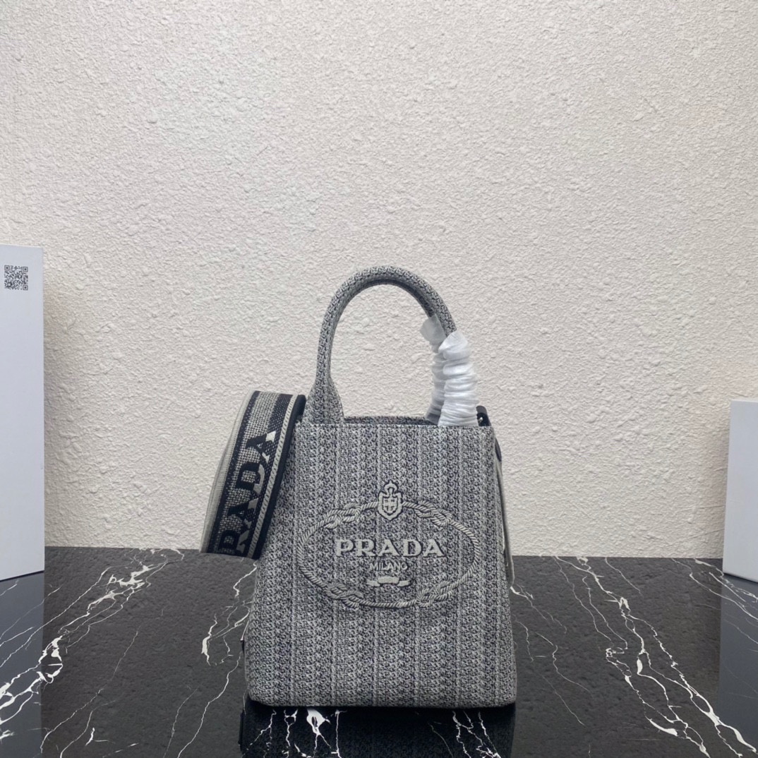 Prada Canvas Handbag Tote Bag Shoulder Bag Grey 1BA343